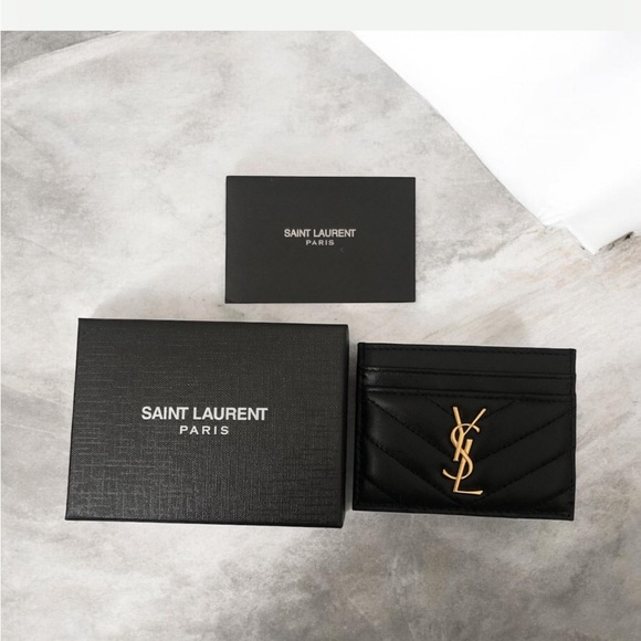 Yves Saint Laurent Accessories - Auth Yves Saint Laurent Black Card Holder with Gold Logo EUC fully inclusive